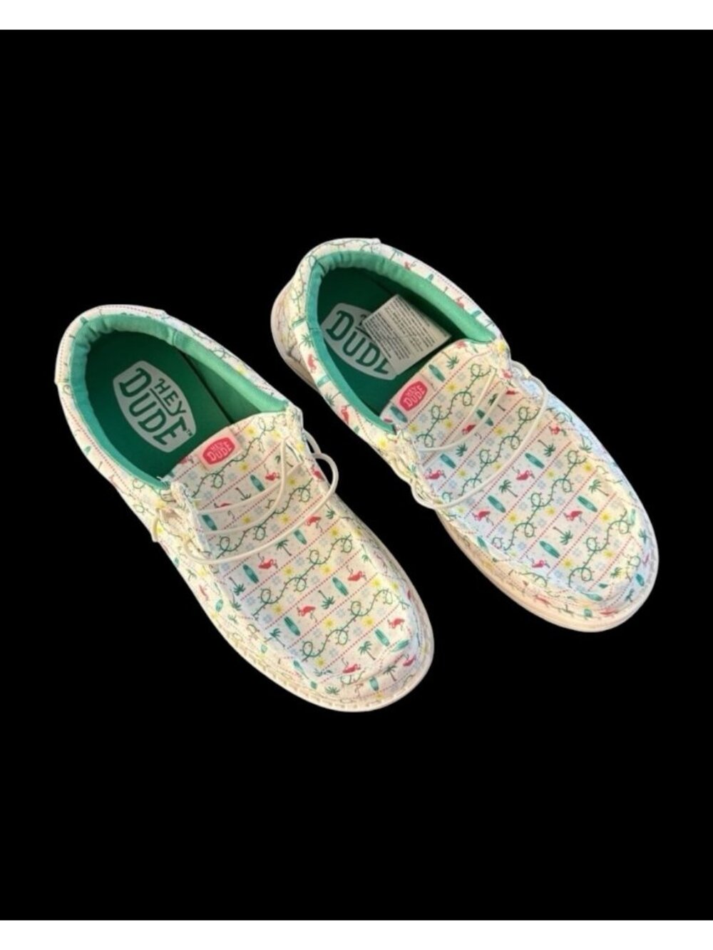 Hey Dude Wally Beachmas White Multi Mens Size 9 Beach Christmas Flamingos Surf